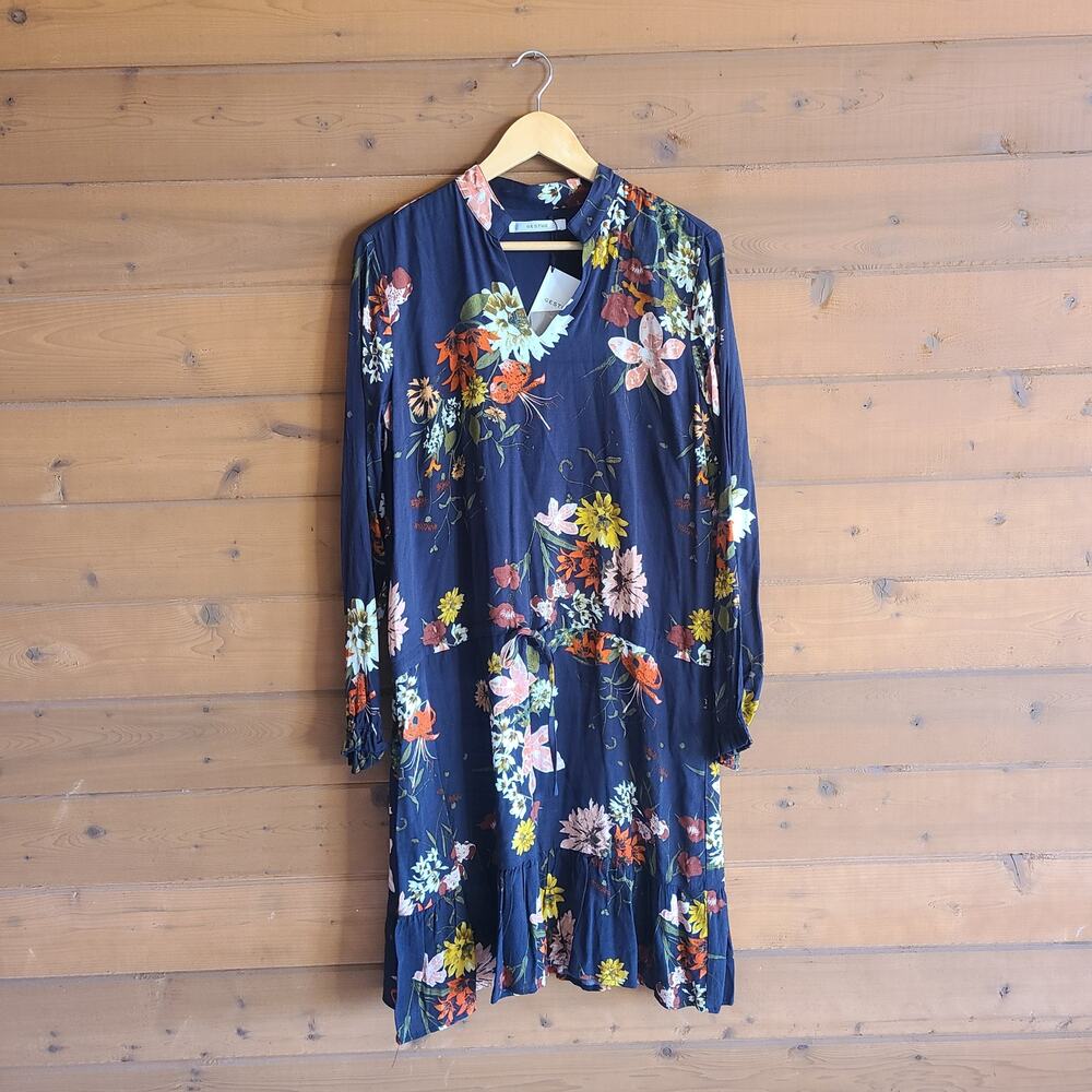 Gestuz Anthropologie Dress Cally Floral NWT Black Long Sleeve 10 Vneck Boho Prep - Picture 2 of 8